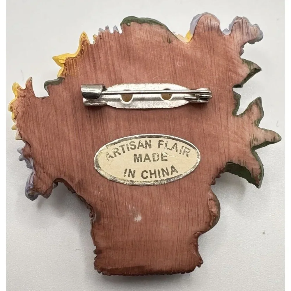 Artisan Flair Floral Basket‎ w/ Multicolored Flowers Vintage Brooch Pin